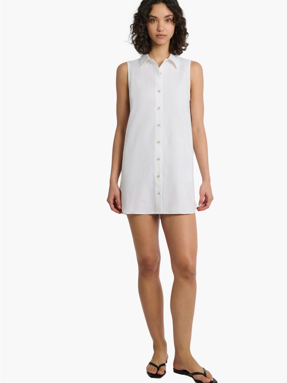 Onia White Linen Sleeveless Button-Down Shirt Dress